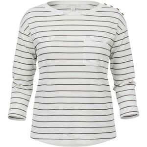 L.R. Lauren Cream and gold striped cotton button shoulder top